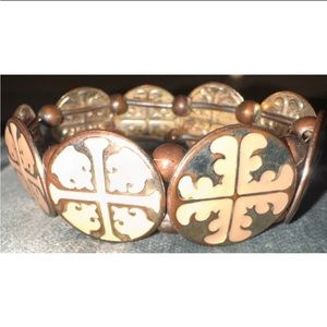 Tory Burch Style Gold Toned & Pink Stretch Bracelet OS